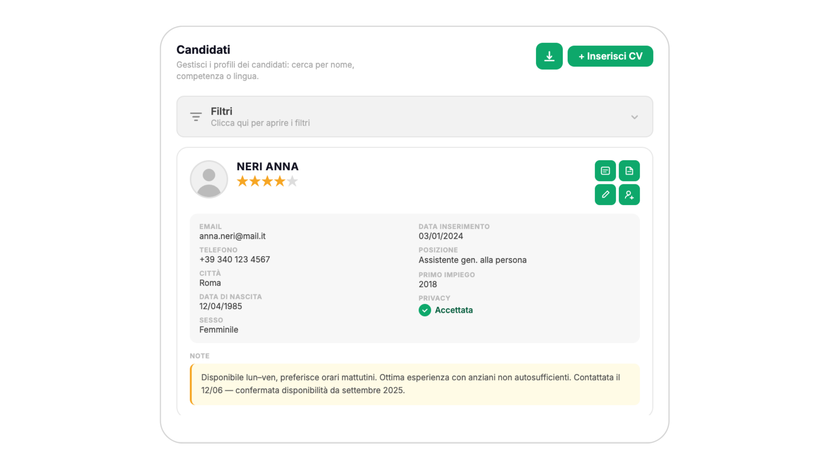 PA Manager — Gestione dei candidati